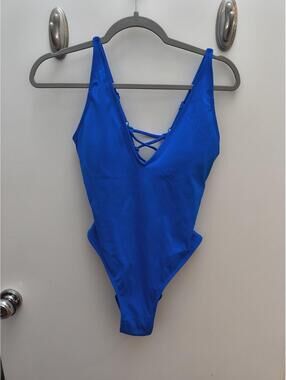TA3 Plungey Hi Cut One Piece Corset Shapewear Swimsuit Blue Sapphire L Short